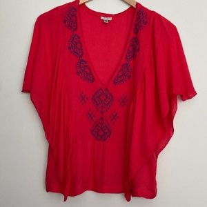 Ecote Embroidered Flutter Sleeve Top in Bright Red